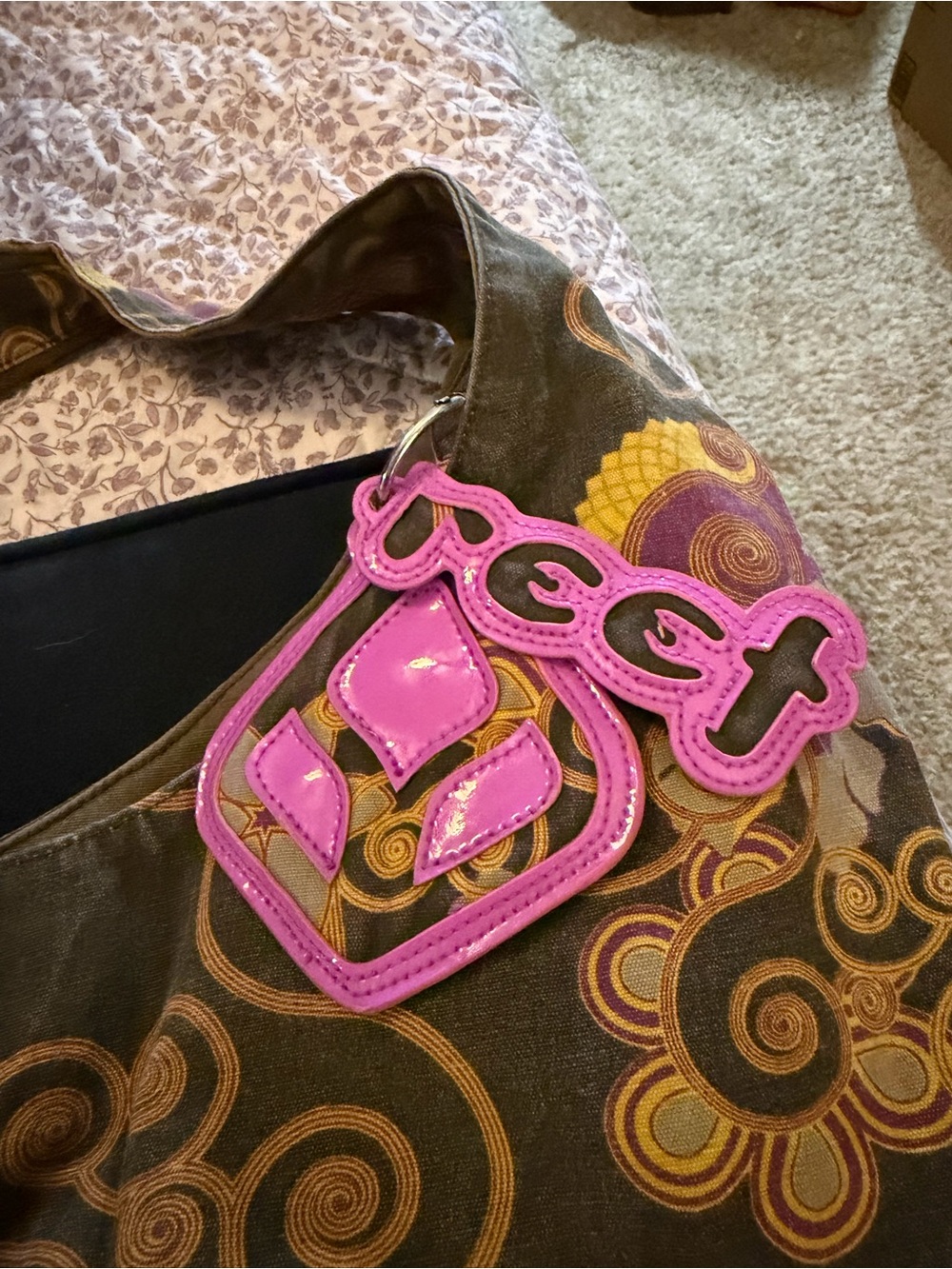 Reef Brown Shoulder Bag with Pink Patent Charm